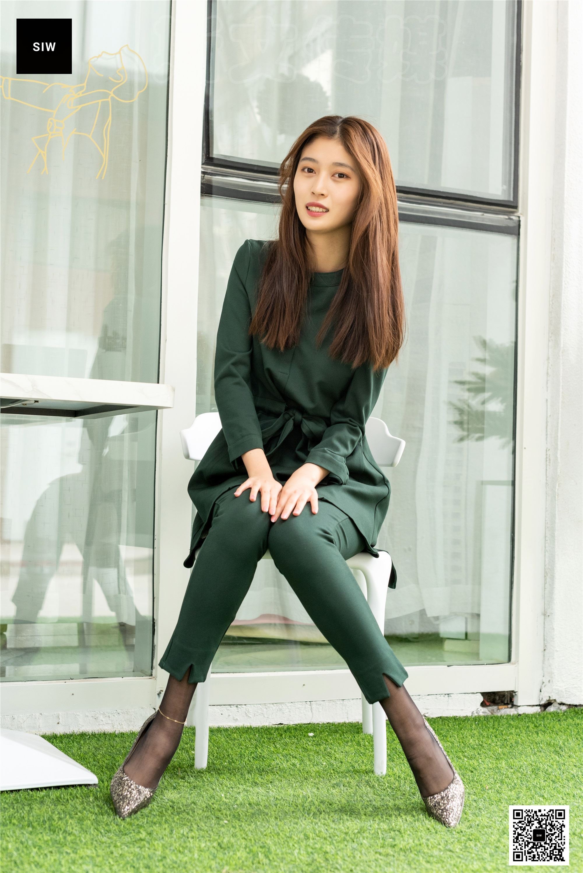 SIW斯文传媒 062 小香风墨绿纯棉气质小脚裤两件 - 甄真